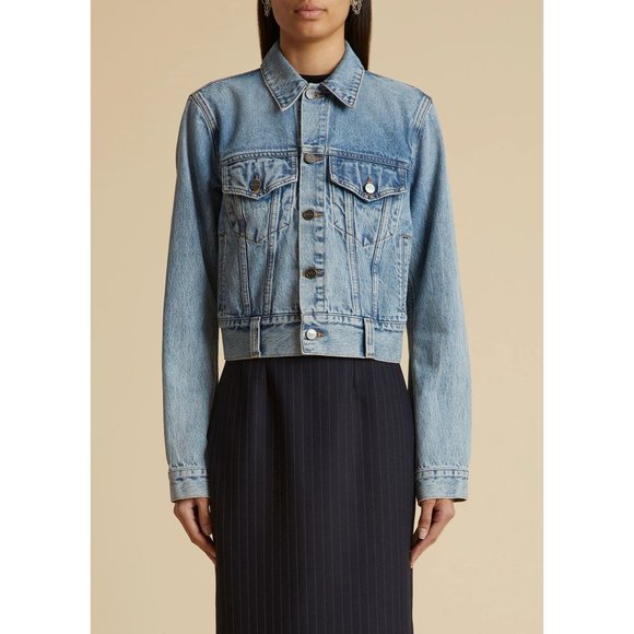 NWT KHAITE Rizzo Cropped Denim Jacket Sz S Trucker Jean Jacket in Bryce $690 - Picture 1 of 7